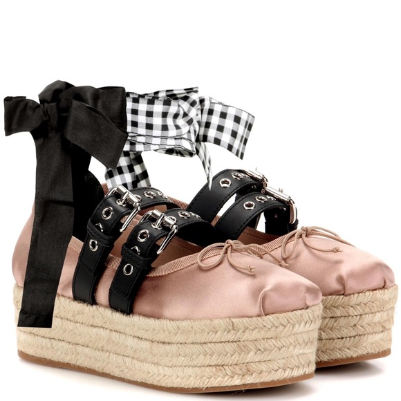 Miu Miu Shoes - Miu Miu Pink Satin And Leather Platform Ballerinas (reasonable offers welcome)